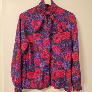Vintage Floral Top with Bow Tie